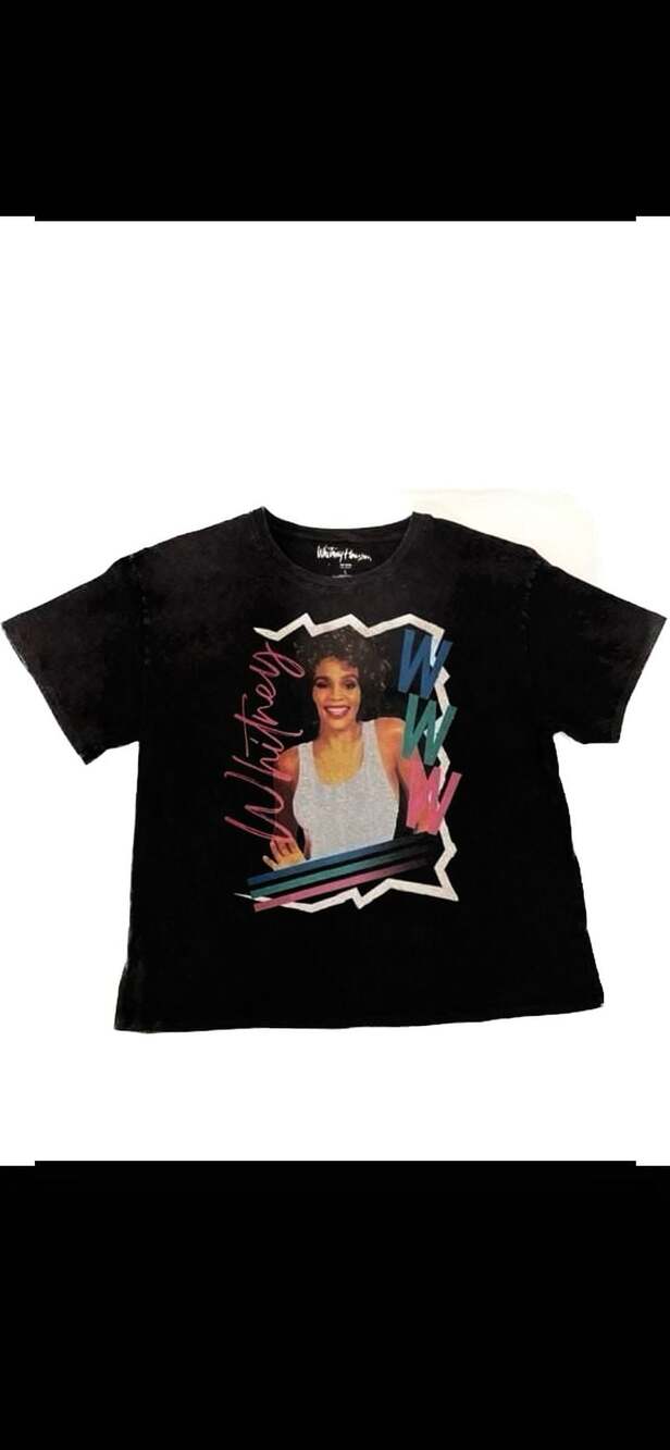 Whitney Houston Vintage-Style Acid Wash Graphic Cropped T-Shirt Size L